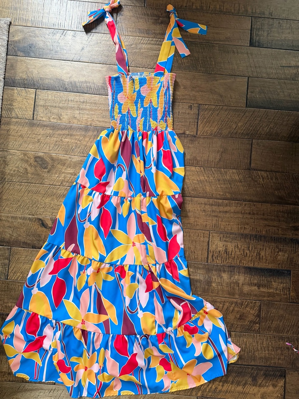 Colorful Floral Tiered Maxi Dress with Tie Straps